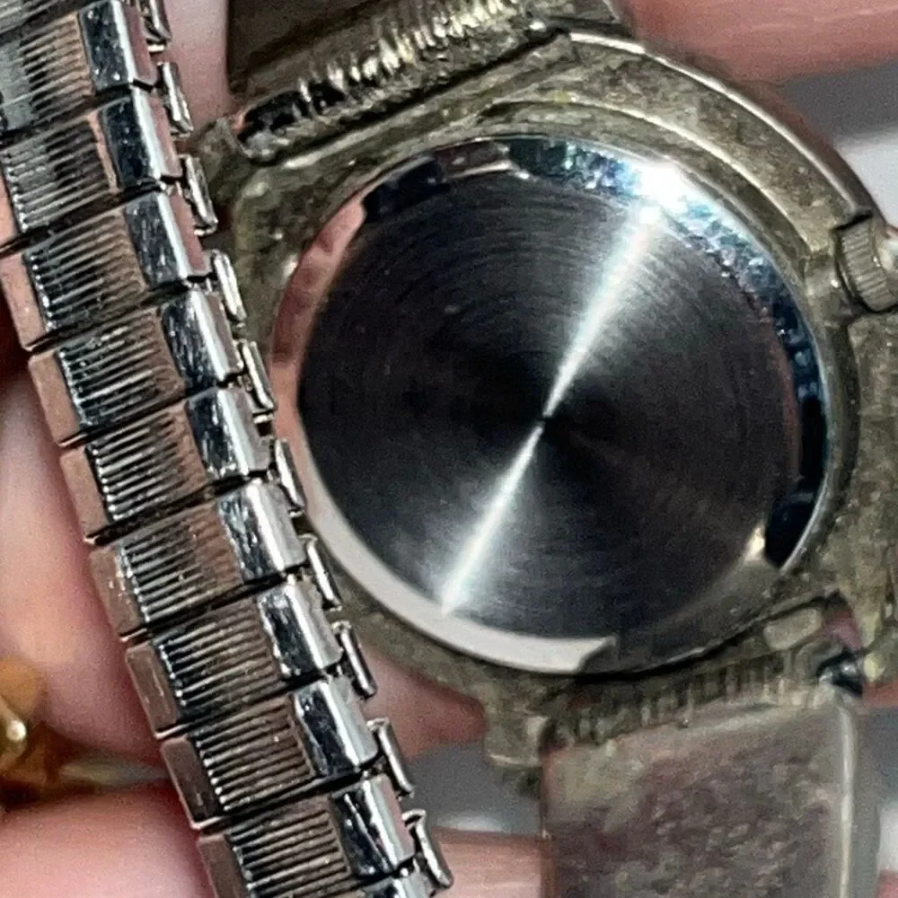 Vintage Xanadu Women's Silver Blue Faux Turquoise‎ Elastic Band Quartz Southwest